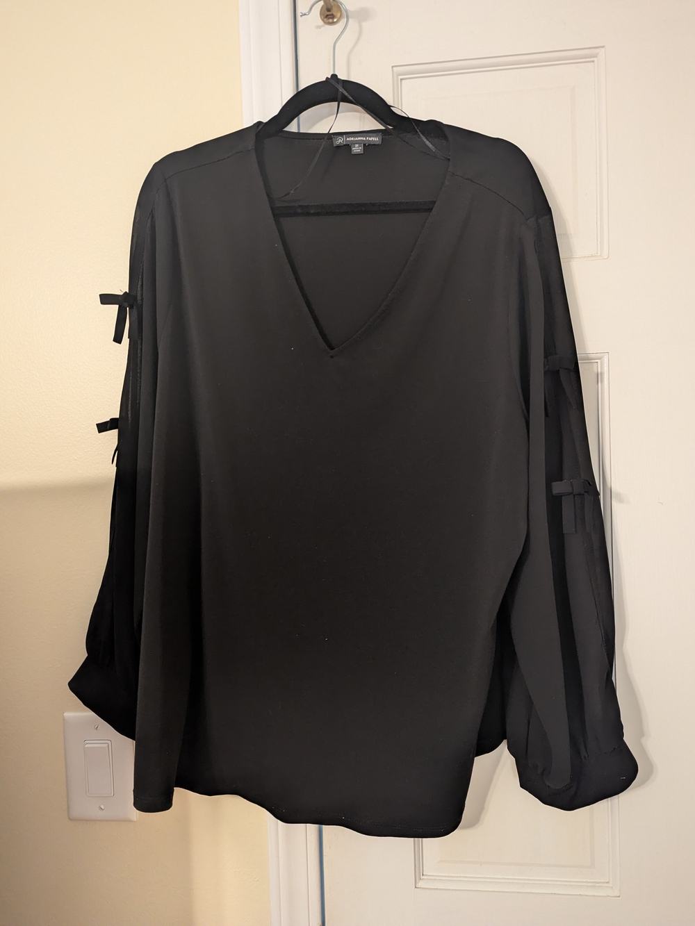 Black V-Neck Tie-Sleeve Women's Top